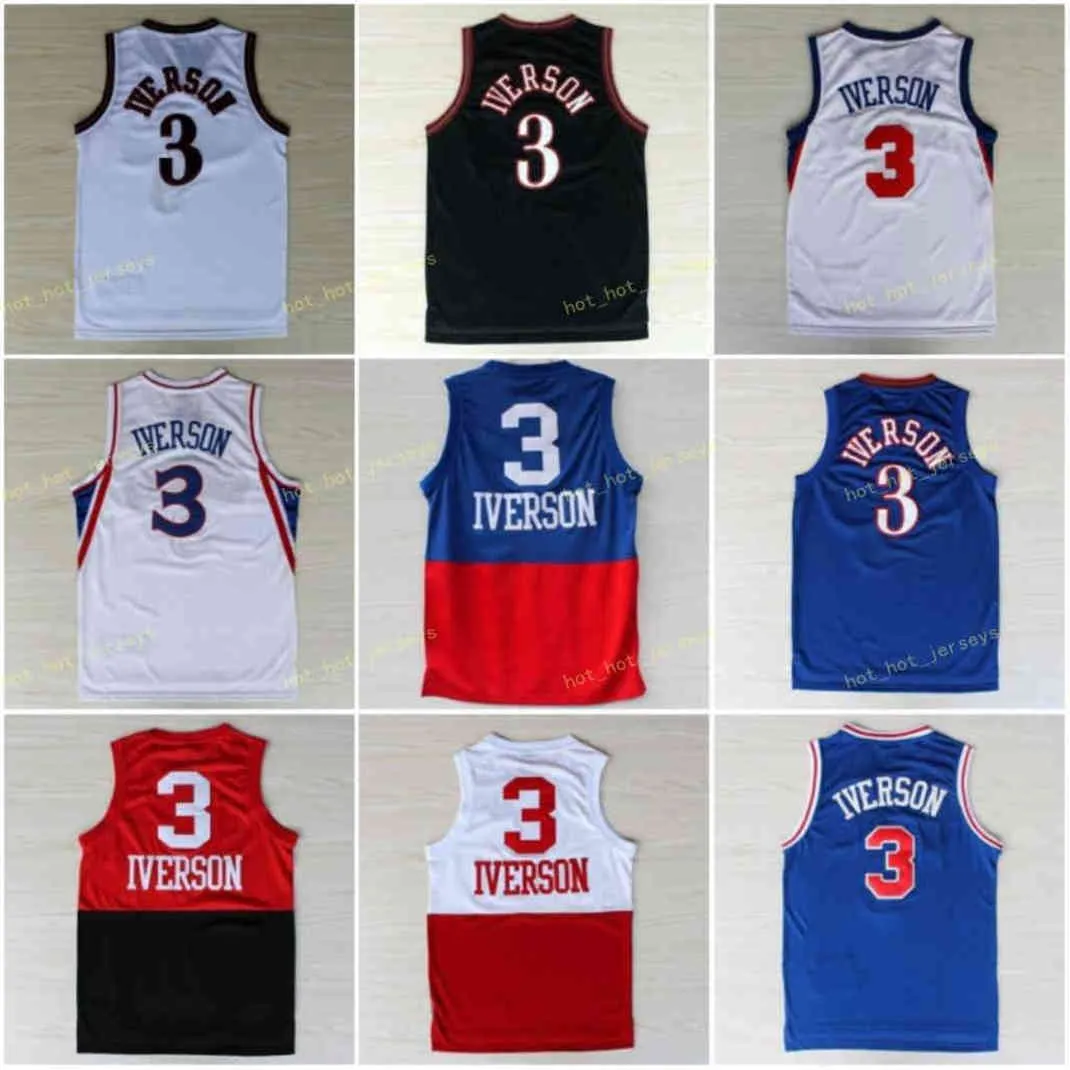 Vintage 3 Allen 3iverson Jersey Georgetown Hoyas Vintage Formalar Gri Siyah Blue Beyaz Kırmızı Dikişli