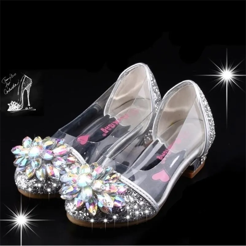 Moda cristallo brillante diamante scarpe in pelle ragazza principessa tacchi alti prestazioni singole 220211