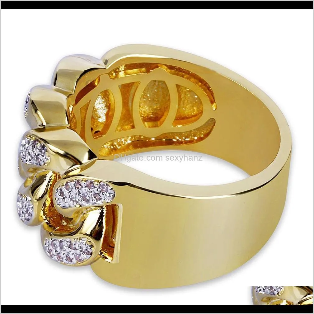 zircon hiphop ring with gold-plated chain hip-hop jewelry ring hot selling in europe and america