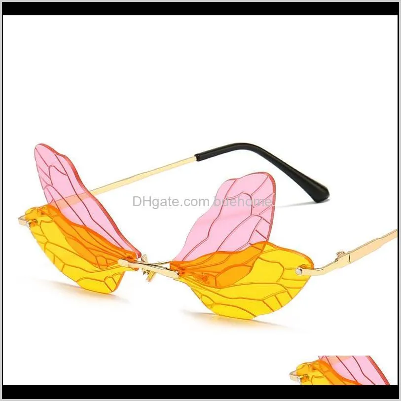 2020 new special butterfly wings design fashion sunglasses colors flat lenses rimless party eyewear
