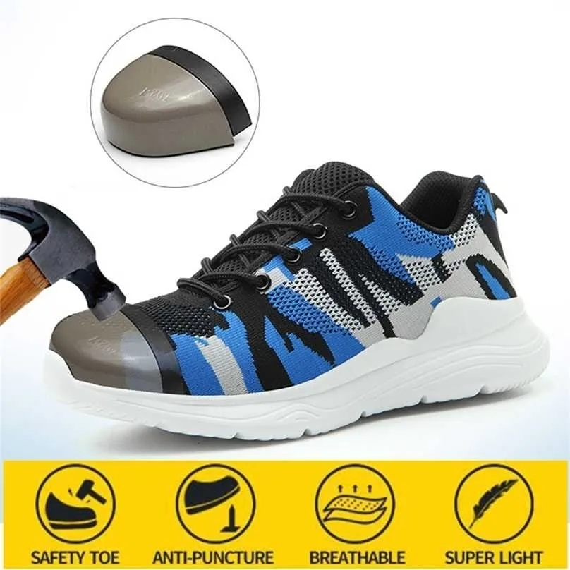 Противоскользящая и анти-пронзительная защитная обувь для мужской спортивной износостойкой защитной защиты Стальная носок 211217