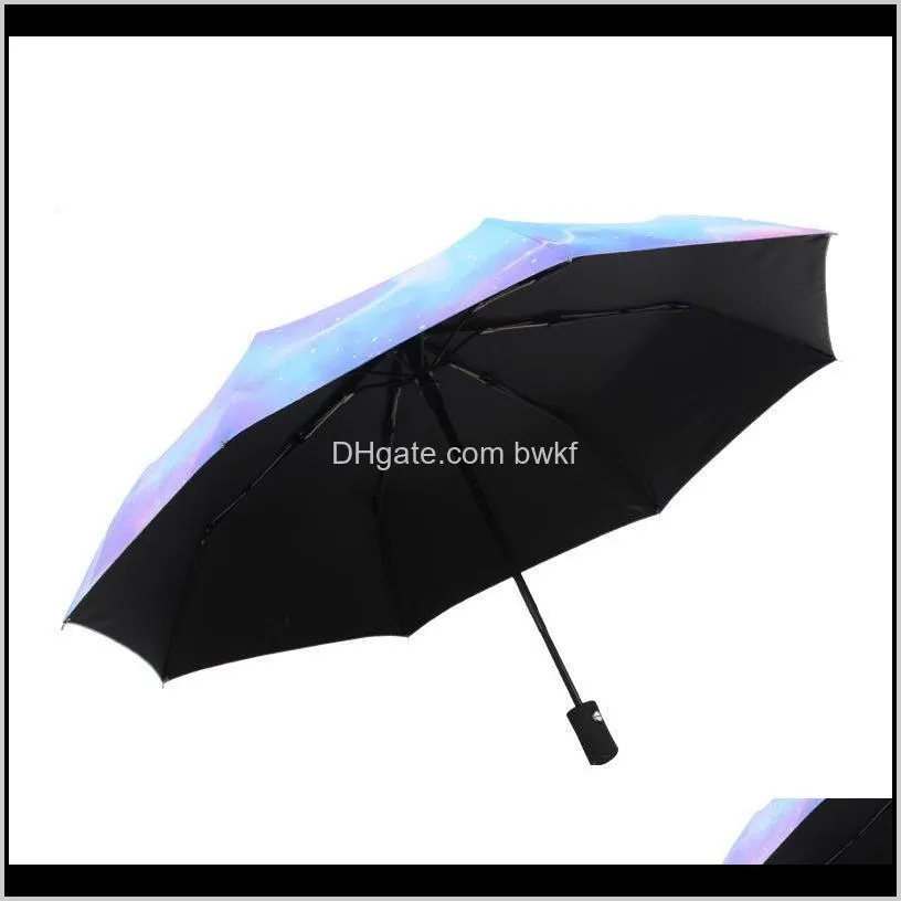 automatic folding women`s three-folding windproof starry sky color creative sun umbrella parasol 201130