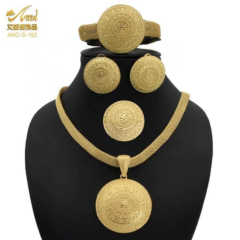 Joyería de oro para mujer Juego de joyería etíope Dubai Jewelry Jewelry Sets Boda 24k Collares Eritrea Árabe H1022