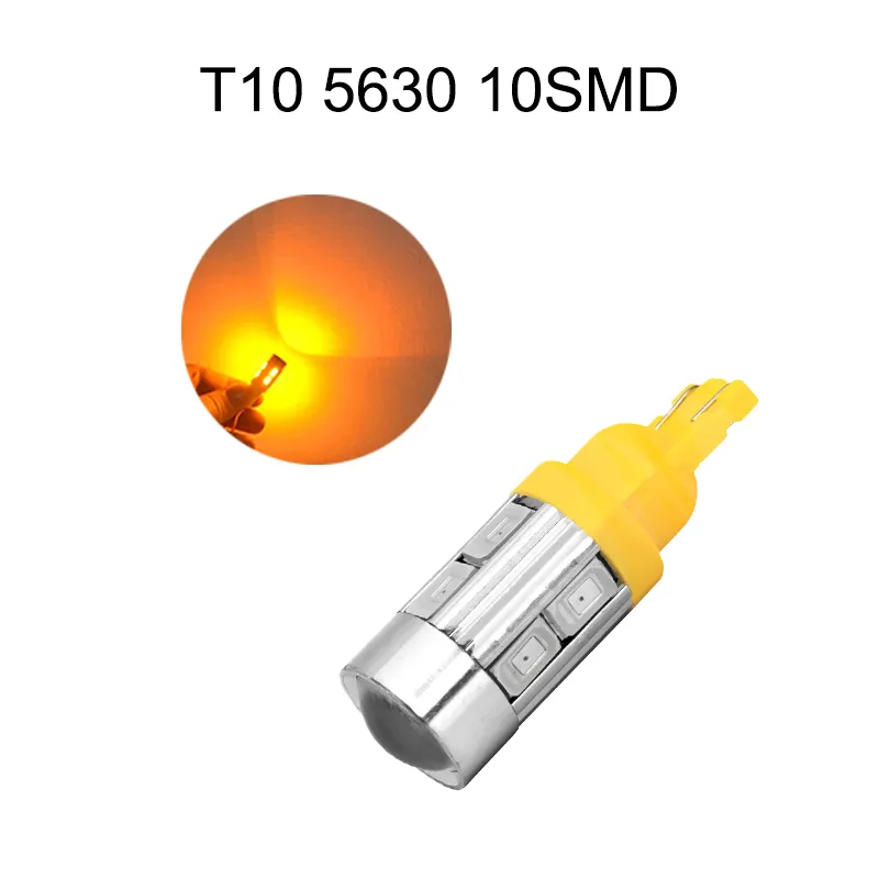 50Pcs Yellow T10 12V W5W 5630 10SMD Wedge LED Car Bulbs For 192 168 194 2825 Clearance Lamps License Plate Lights
