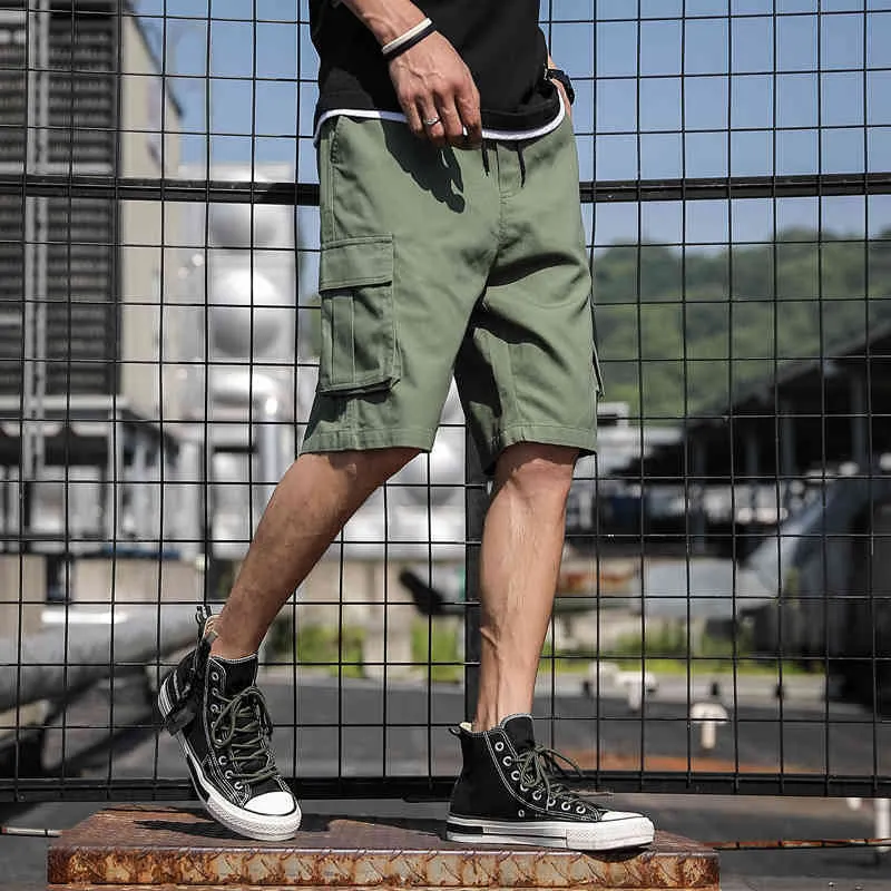 Mens Summer Cargo Mens Khaki Shorts With Side Pockets Calf Length