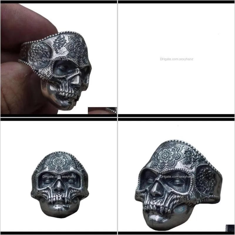 new mysterious figure pattern skull men`s personalized titanium steel ring