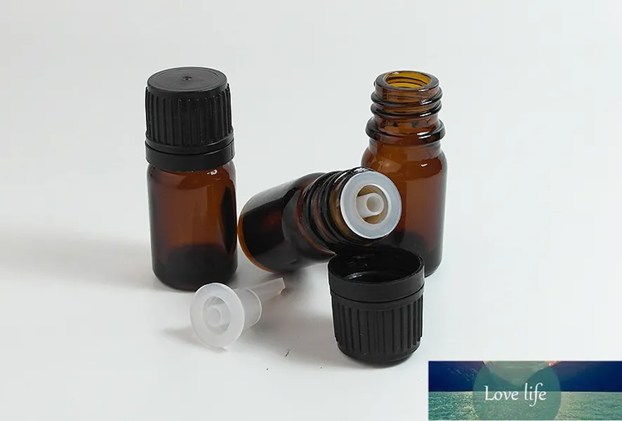 5 ml Kalın Amber Cam Örnek Şişe Şişeleri W / Orifice Redüktör Aromaterapi için Siyah Kapak Uçucu Yağlar