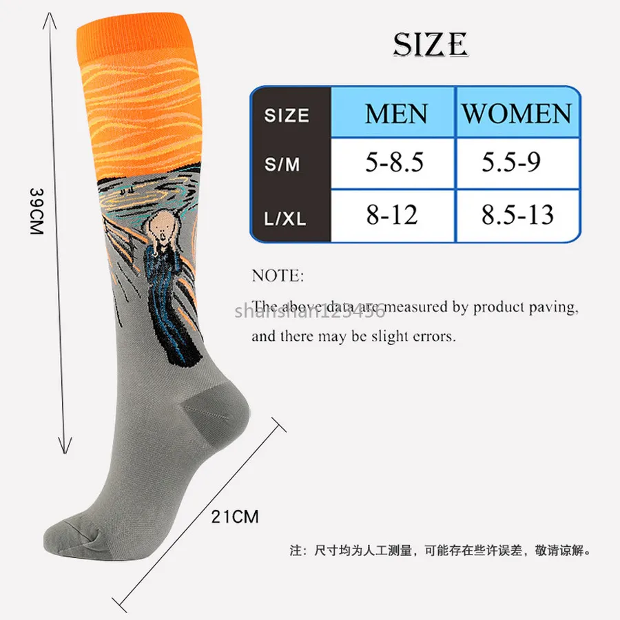 Måla tryckkomprimering som kör strumpor Kear High Outdoor Sport Socks Hosiery for Women Girls