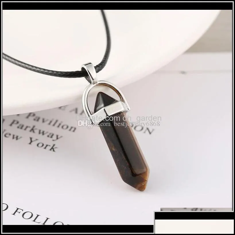 Hexagonal Prism Necklaces For Women Men Natural Healing Crystals Quartz Point Stone Pendant String Rope Chains Fashion 5Uyy3 Yk30W