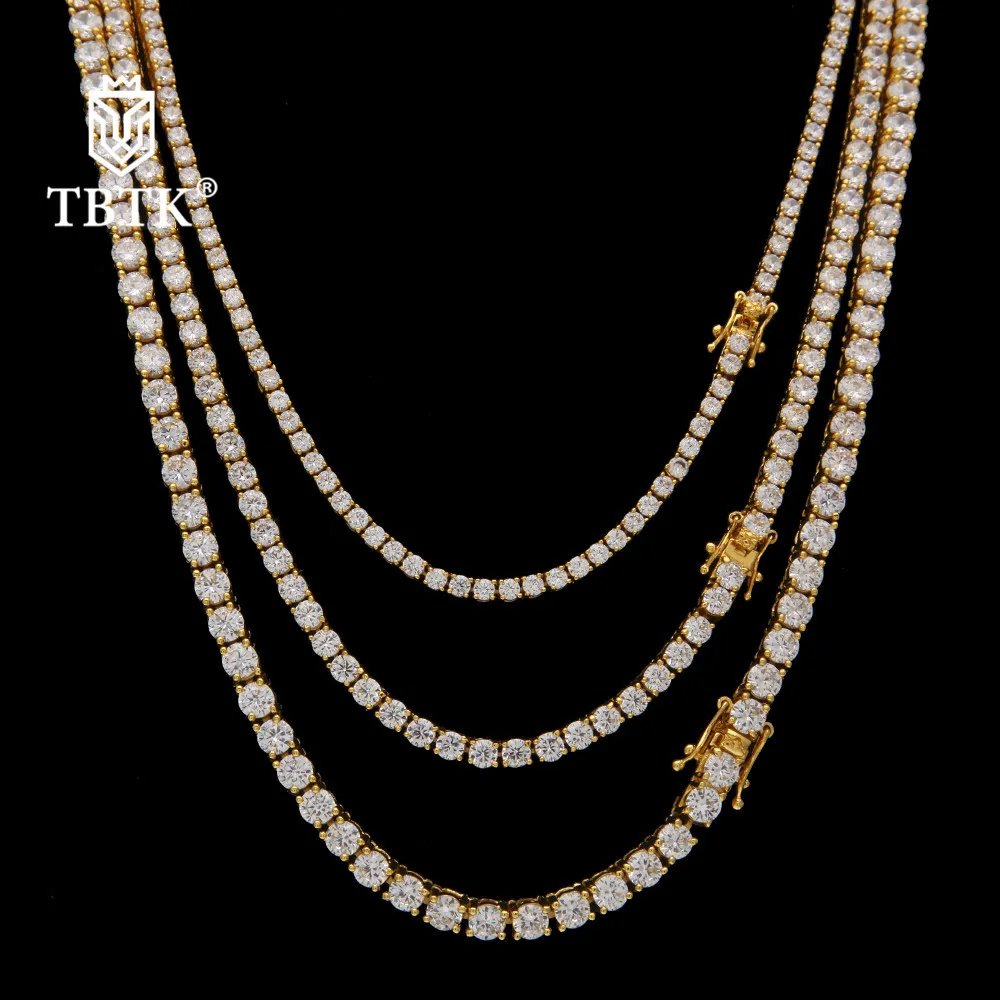 TBTK Round Cut 3mm/ 4mm/ 5mm Iced Out Tennis Chain Gold Jewelry Silver color Simple Style Luxury Charm Necklace Unisex Gifts X0509