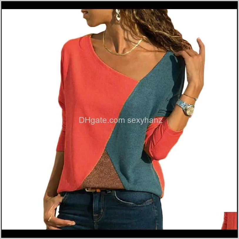 2020 2020 long sleeve shirts women casual loose tops tee shirt femme patchwork sexy v neck female shirts office blusas mujer ltxq#