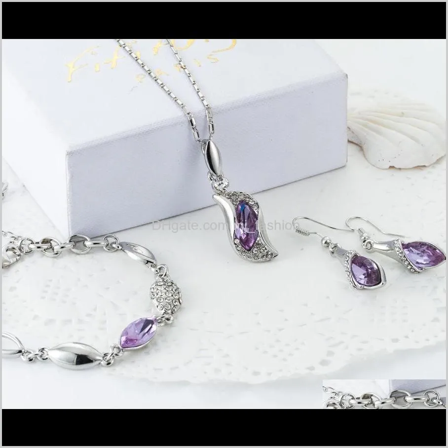 bracelet silver jewelry sets crystal earrings pendant necklaces bracelets set for women fashion jewelry wholesale shipping