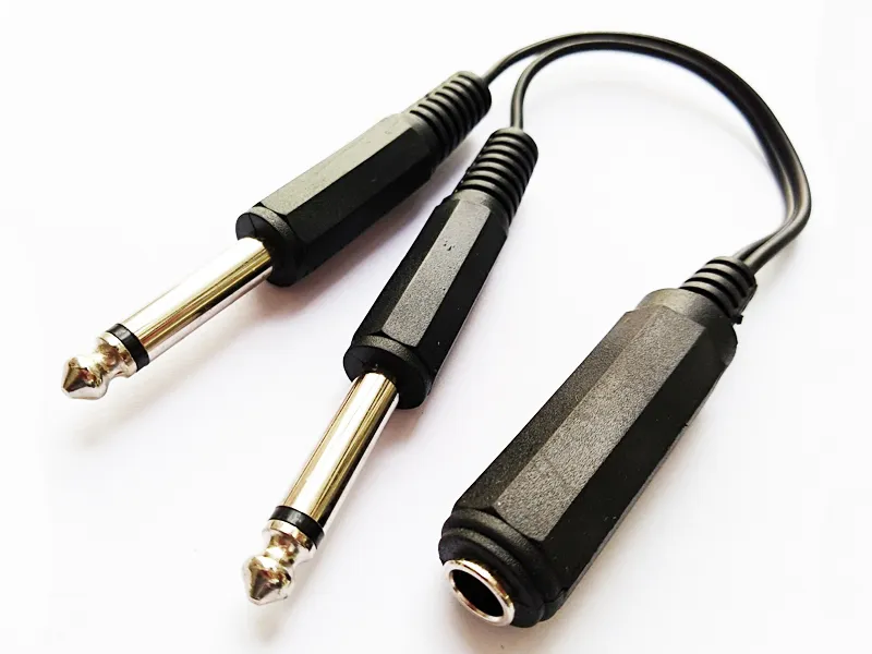 Audio Cables, Dual 6.35MM Mono Male Plug to Female Socket Connector Cable About 20CM/5PCS