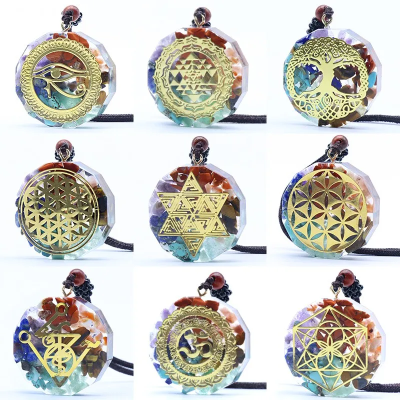 Sete Pedras Chakra Orgonite Colar Pingente Cristal Pedra Preciosa Cascalho Meditação 7 Yoga Chakra Pingente Colares Moda Jóias