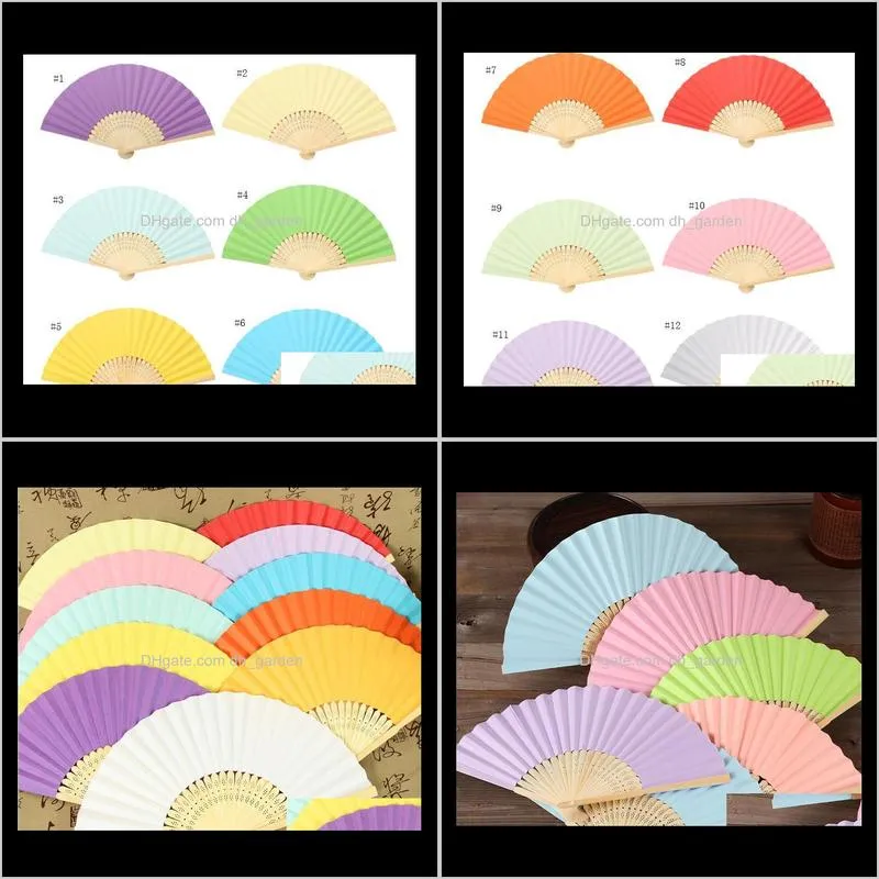 19 colors folding paper bamboo hand fans outdoor wedding favors party event decorations best christmas gift sn1317