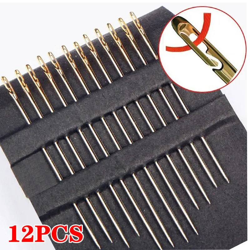 12 stks Zelfdrijving Naaien Naalden Roestvrij staal Snel Automatische Threading Naald Naald Pins DIY Punch Naald Drijfer