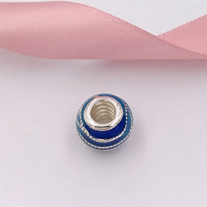 925 Sterling Silver Perles Blue Swirls Charm Charms Convient au Style Européen Pandora Bijoux Bracelets Collier 797012ENMX AnnaJewel