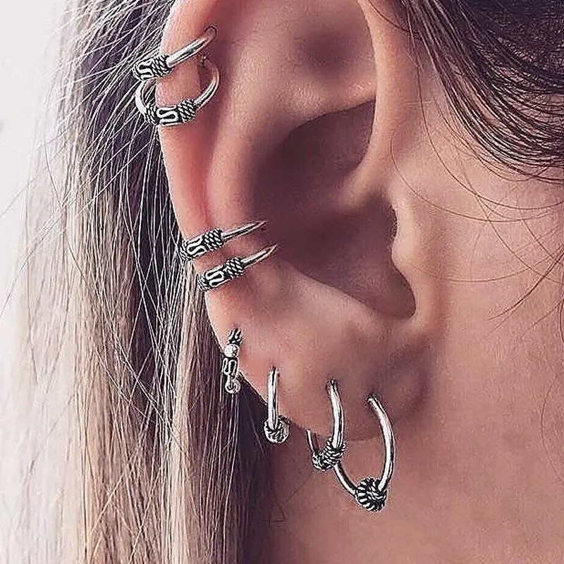 Hoop Huggie 2021 Boucles d'oreilles pour femmes Goth Vintage Piercing Ensembles Boho Stud Ear Cuff Inde Gothique Rétro Hippie Accessoires Beauté Corps Luxe