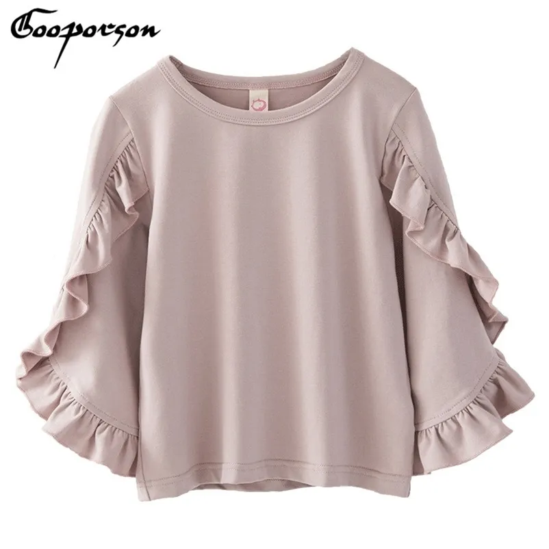 Dziewczyny Koszula Z Długim Rękawem Ruffes Kdis Dziewczyna Jesień Elegancka Tee Design Moda Topy Ubrania Dzieci Outwear Outfits 210508