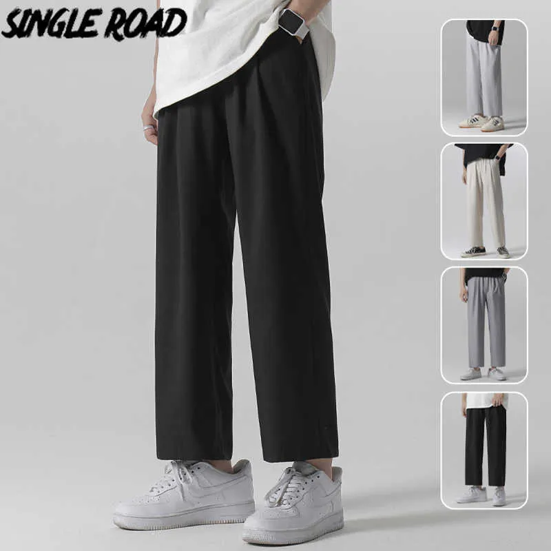 Single Road Mens Wide Leg Pants Summer Light Weight Joggers Trousers Japanese Streetwear Cold Feeling Comfortable Home Pants Men 210616