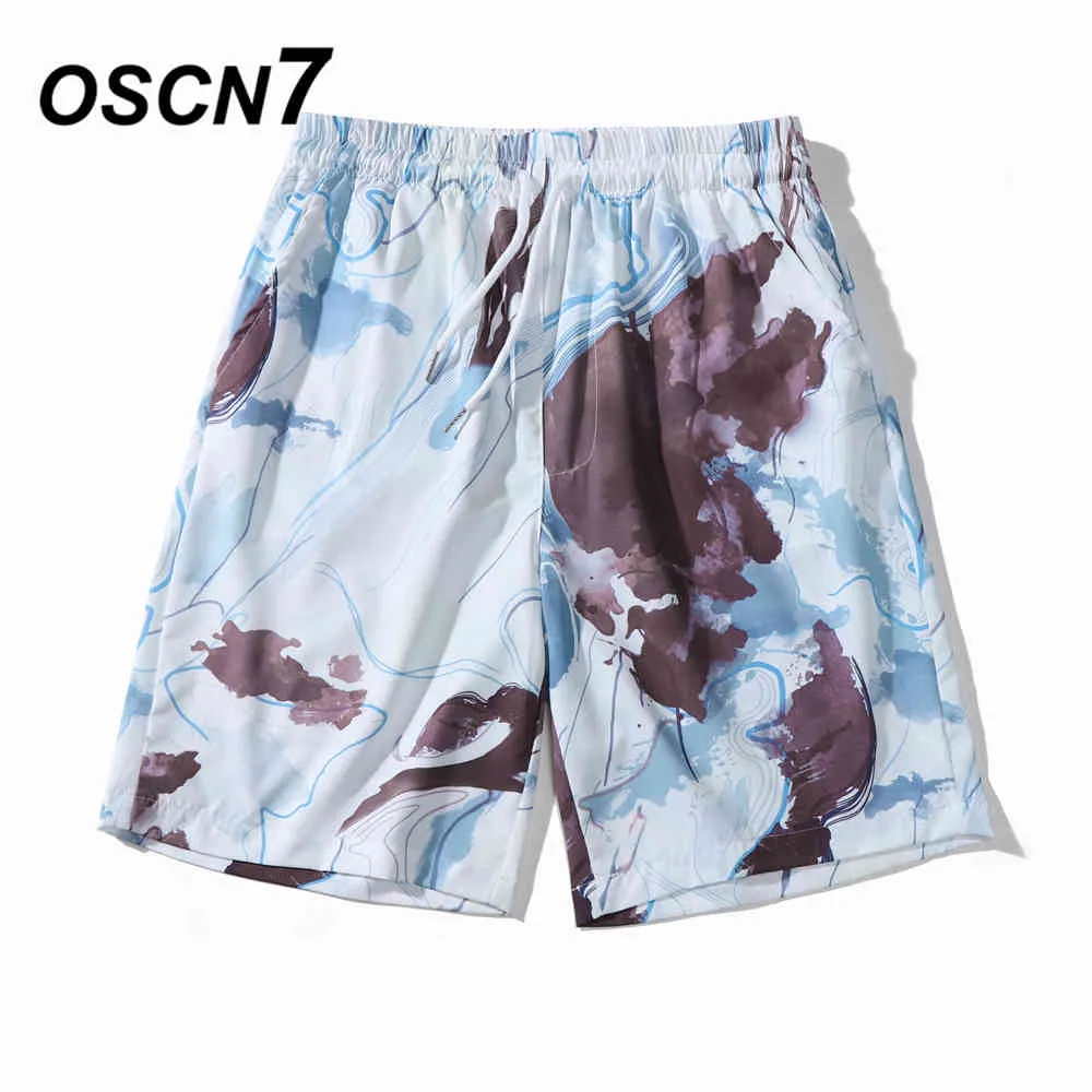 OSCN7 2021 Heren Shorts Beach Short Ademend Sneldrogende Losse Zomer Casual Hawaii Afdrukken Shorts Man Plus Size 6141 X0316