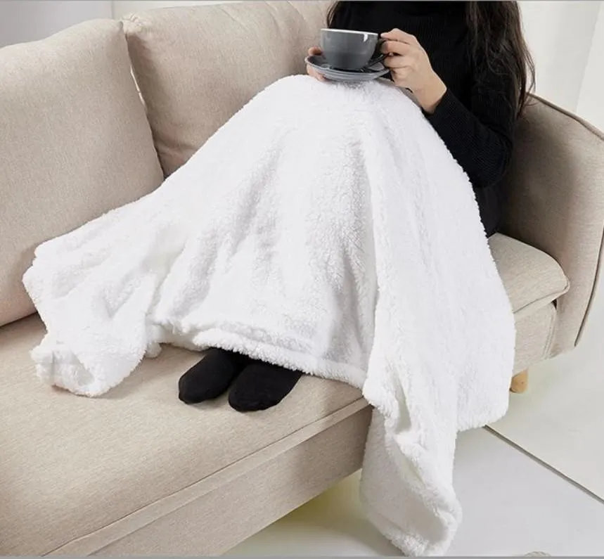 Double Thicken Big Lamb Wool Blanket Office Cover Blanket QuiltThermal Transfer Printing white Air Conditioning Blankets Swaddle Wrap