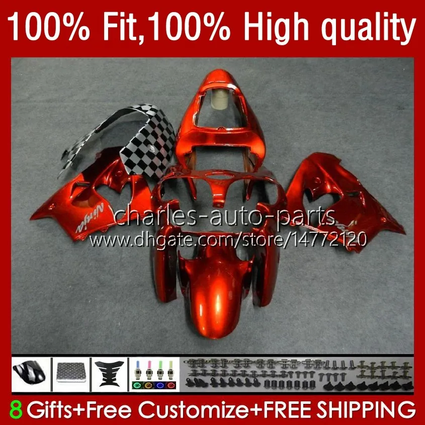 Kroppsröd Glansig för Kawasaki ZX900 ZX9 R ZX 9R 9 R 900 900CC 00 01 56HC.65 ZX900CC ZX9R 02 03 2002 2003 ZX-9R 2000 2001 Full Fairings Kit