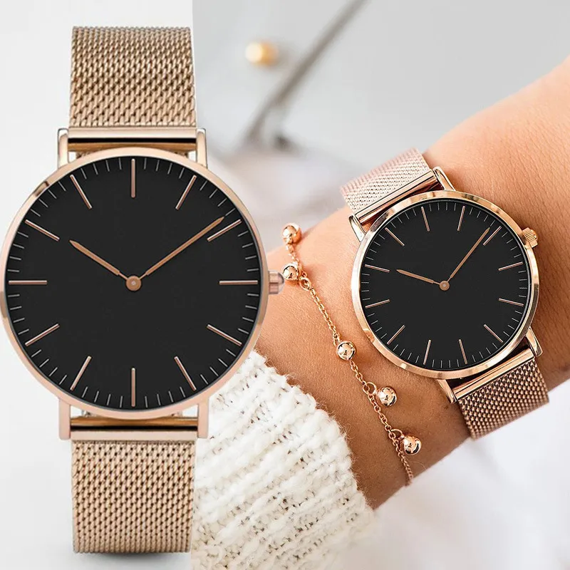 Luxo Rose Gold Mulheres Pulseira Es Top Brand Senhoras Casual Quartzo Assista a Aço Mulher Mulher Relógio de Pulso Montre Femme Relogio