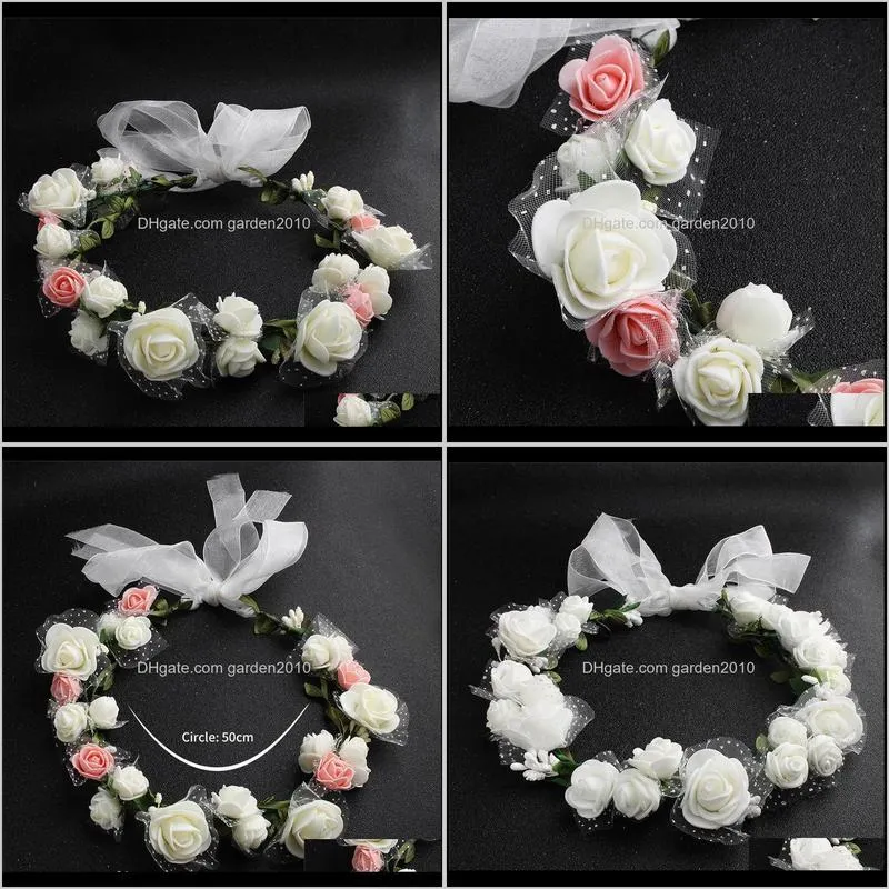 women bezel flowers head girls flower crown wreath wedding decoration bridal hair accessories double foam rose floral headband