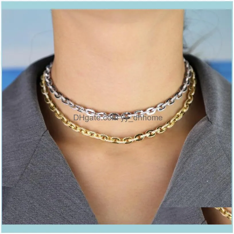 Hip Hop Multi Layer Iced Out Bling Micro Pave Cz Women Girl Fashion Cable Heavy Chain Choker Necklace For Christmas Gift Jewelry