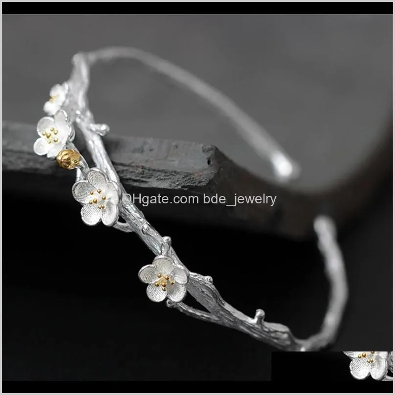 new handmade ethnic 925 sterling silver blooming flower bangle for women lovers gifts fine jewelry cuff statement bangles