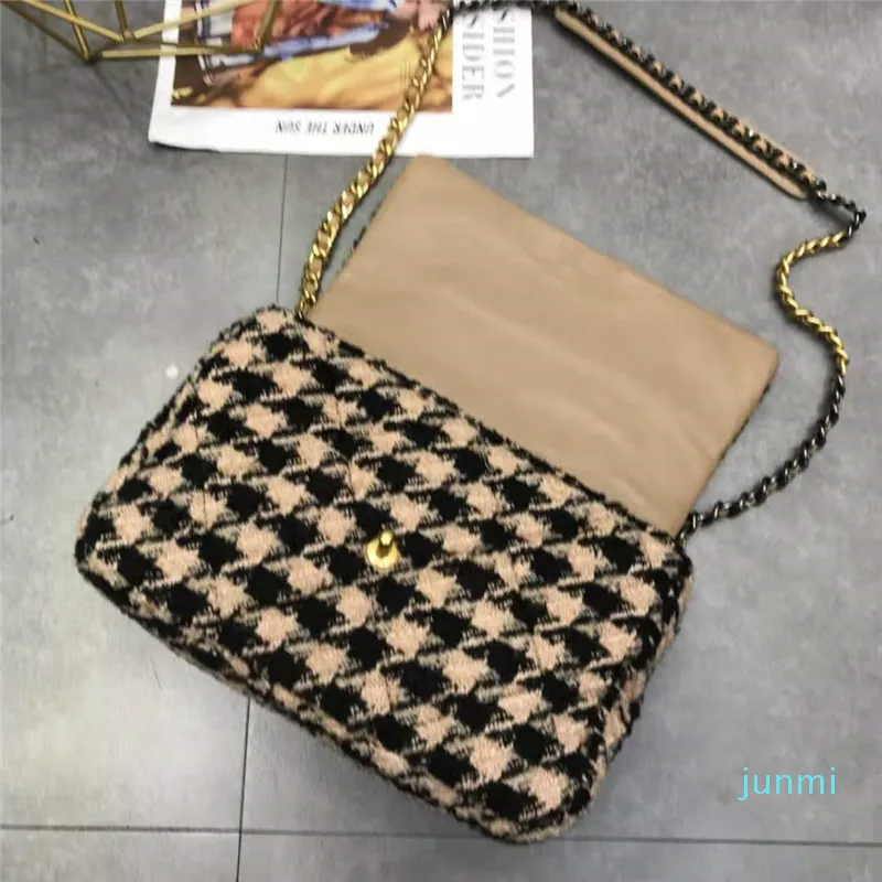 Designer- Svart Vit Houndstooth Mönster CrossBody Väskor Cross Hasp Spänne Axelväska Kedjor Läder Messenger Bag Plånböcker med varm klaff