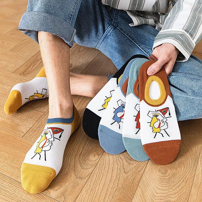 Мужские носки моды искусства аниме лицо унисекс лодыжки сжатие весело хараджуку творческий спортивный дышащий весна лето