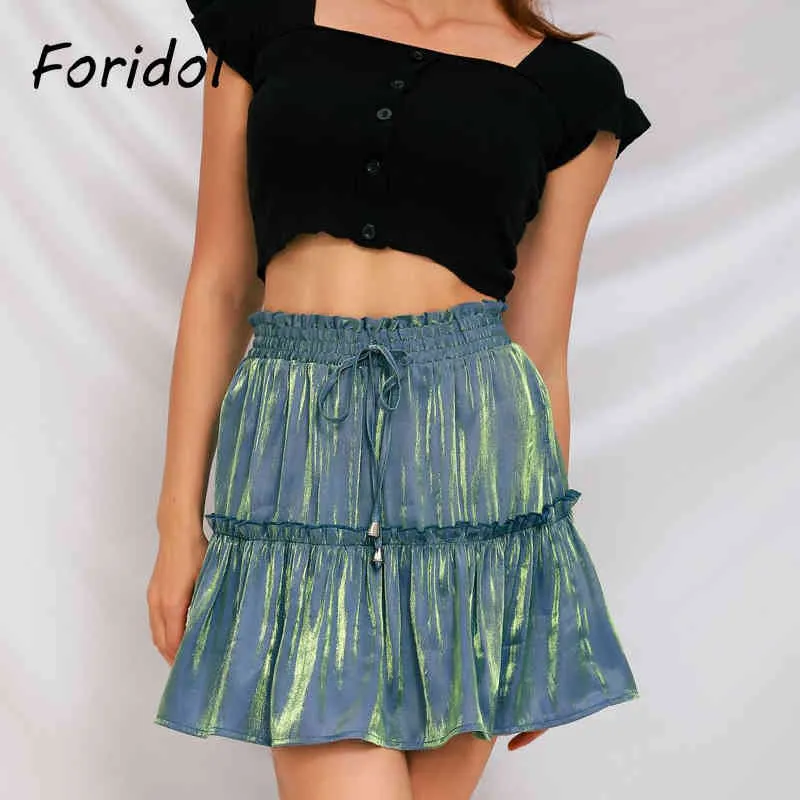 Lace Up Front Neon Solidne Spódnice Kobiety Moda Odzież Zielona A-Line Mini Spódnica Dna Wiosna Letnie Spódnice 210415