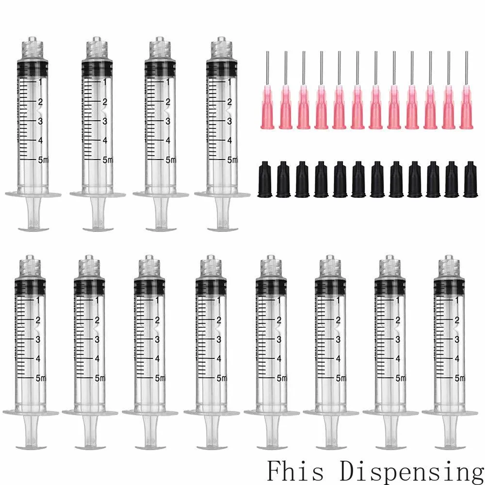 Pack of 12 5ml/5cc Syringes Set 18G Blunt Tip Needle with Storage Caps Luer Lock Plastic Glue Applicator Industrial Grade Syringe