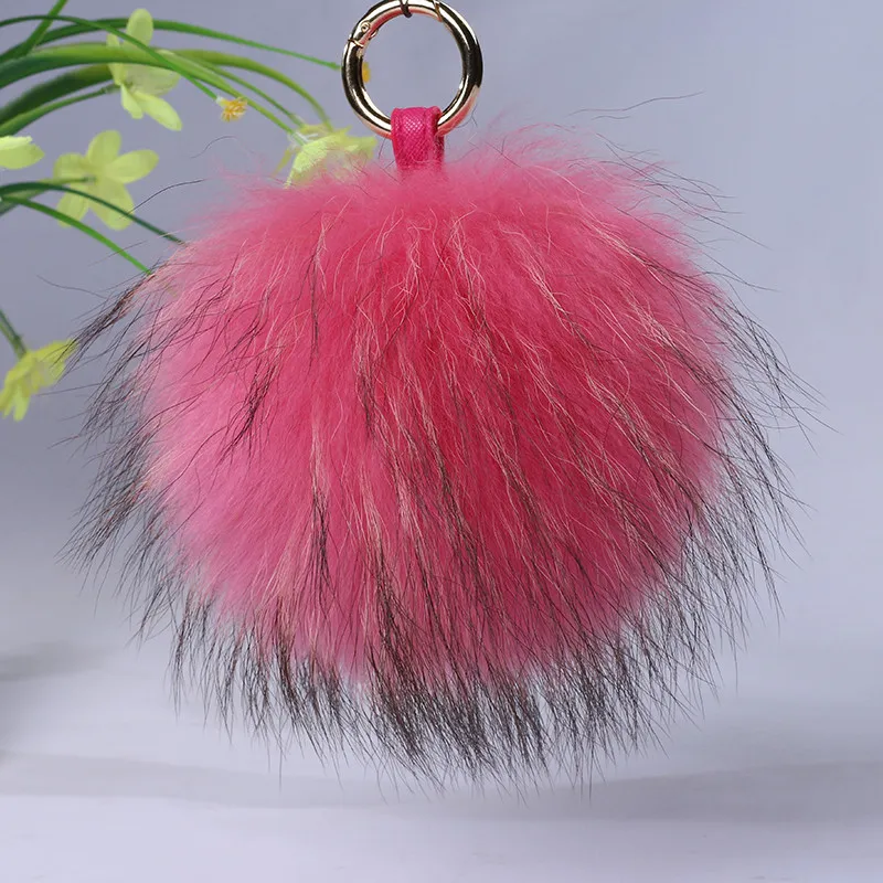 100% vrai raton laveur pompon porte-clés sur grand 15 cm moelleux boule porte-clés luxe fourrure Pompon porte-clés bijoux sac breloques