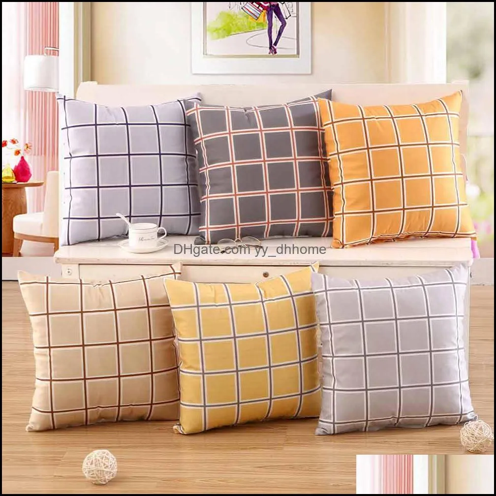 Cushion/Decorative Pillow Home Textiles & Garden Geometric Decorative Cotton Linen Cushion Er Grey Grid Printed Sofa Throw Car Chair Decor C