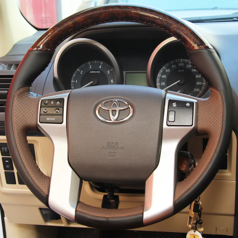 For Toyota 19 Prado RAV4 Crown 18 Highlander Wildlander DIY mahogany leather suede steering wheel cover