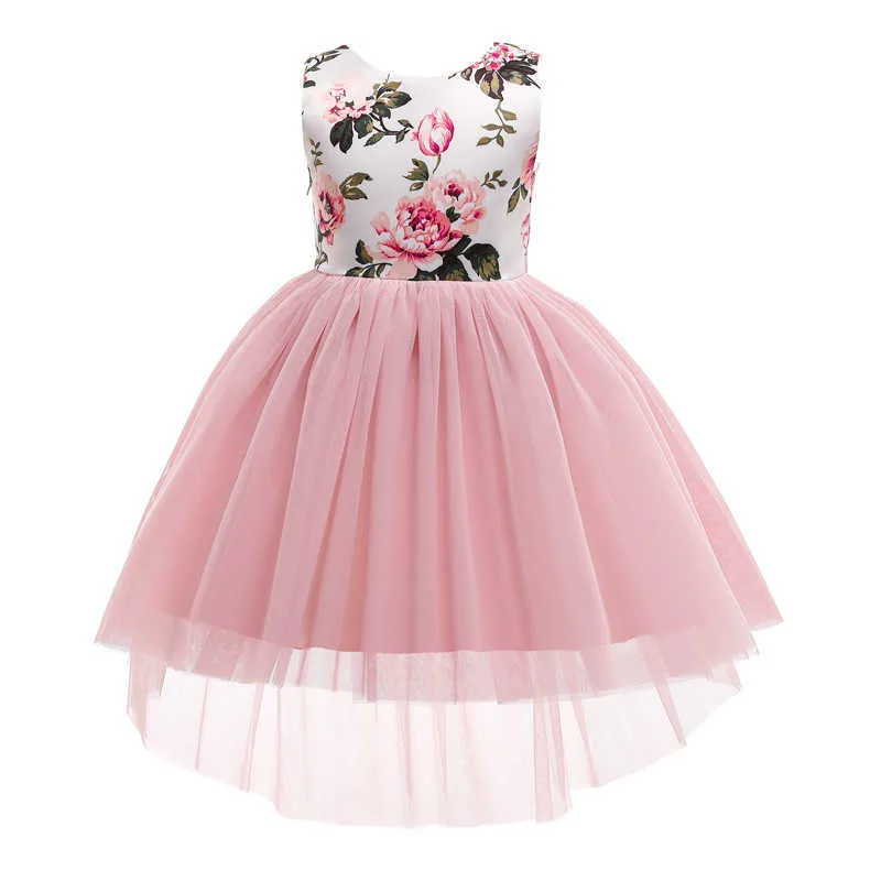 KIds Flowers Summer Dress for Girls with Bows on The Back Princess Tulle Vestido Clothing Outfit Formal Clothes 210529