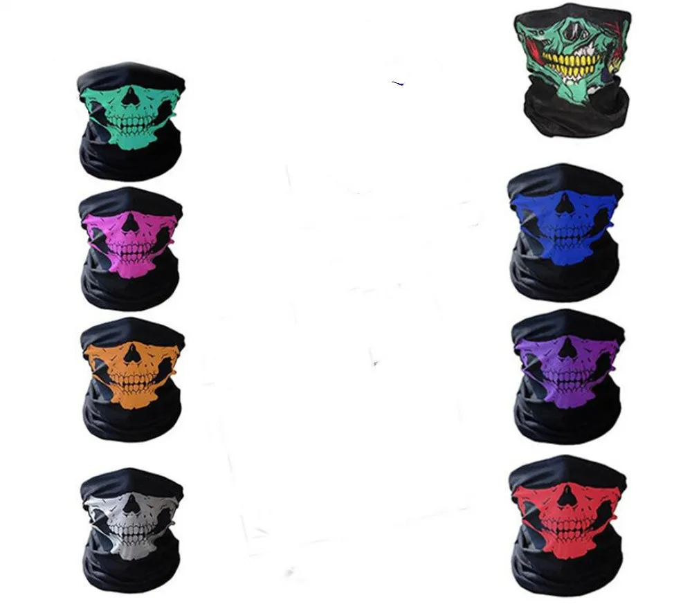 Decorazione per feste Festival Scheletro Maschera teschio Ghetta per il collo Motocicletta per esterni Gators Warmer Fantasma Mezza faccia Sciarpa Bandana Halloween HY1