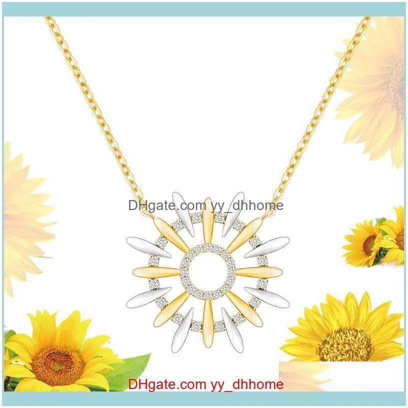 Abstract Sunflower Necklaces For Women Girl Kid You Are My Sunshine Dainty S925 Sterling Silver 14K Gold Plating Jewelrys Gift Pendant