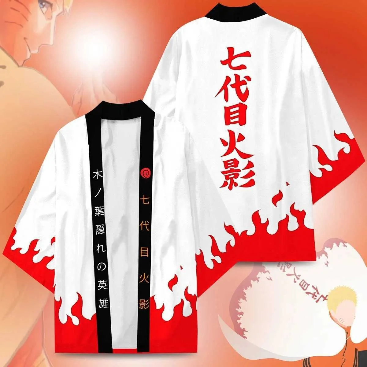 Novo Anime Konoha Sete Gerações Hokage Símbolo Kimono Kakashi Uzumaki Ninja Cosplay Cosplay Cômoda Manto Adolescentes Casaco Cardigan Haori Y0903