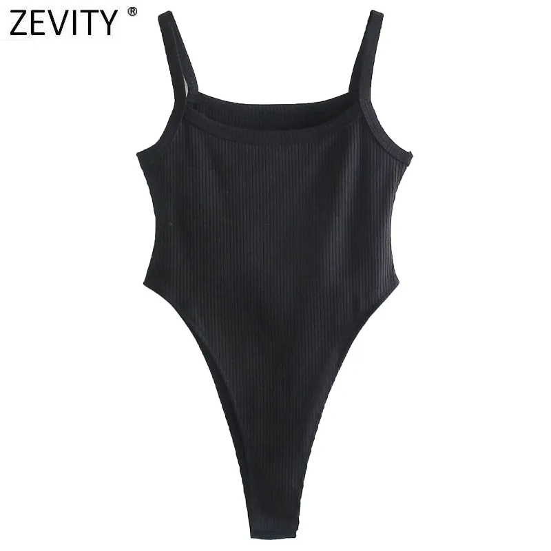 Zevity Summer Women Sexy Black White Color Pinstripe Slim Bodysuits Female Chic Hollow Out Knit Playsuits Siamese Romper LS9298 210419