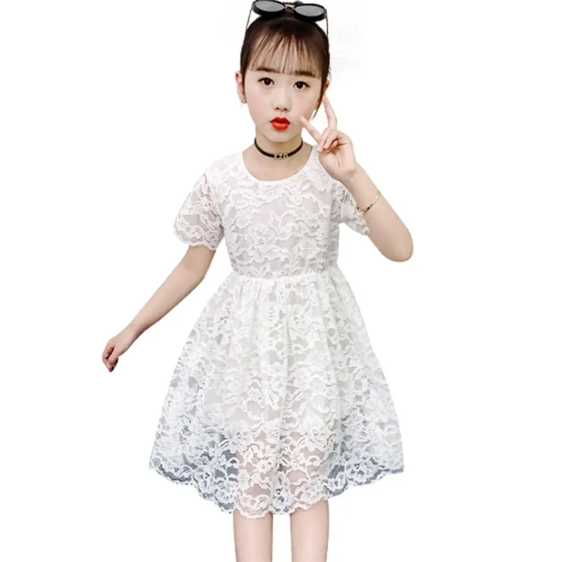 Duże dziewczyny sukienka koronki dziewczyna party lato dzieci ładny styl ubrania dla 6 8 10 12 14 210528