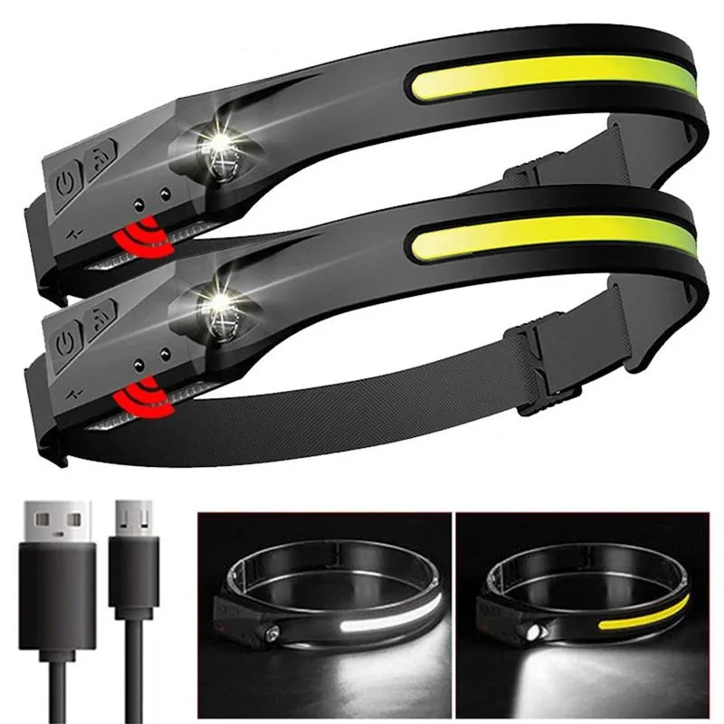 Headlamps LED Headlamp COB Head Lamp With Built-in Battery USB Rechargeable Torch 5 Lighting Modes Weatherproof Light