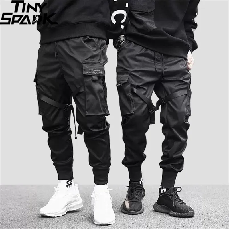 Hip Hop Cargo Spodnie Kieszenie Mężczyźni Streetwear Harajuku Joggers Hiphop Swag Ribbion Harem Fashion Casual Spodnie 210715