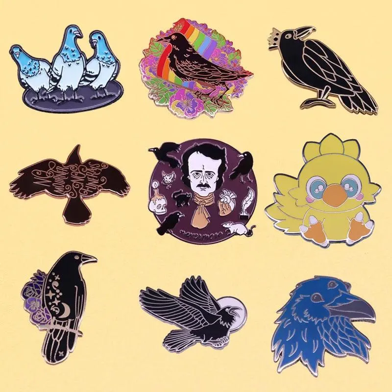 Pins, Brooches Funny Crow Enamel Pins Cute Animal Metal Cartoon Brooch Men Women Fashion Jewelry Gifts Anime Movie Novel Backpack Lapel Badg