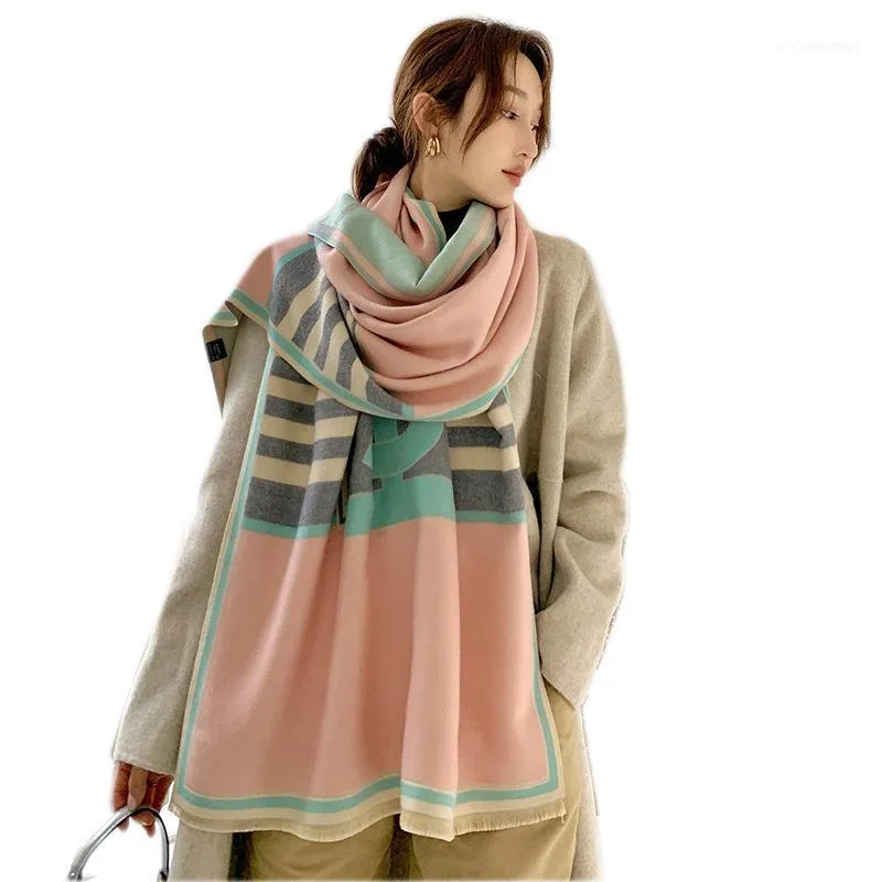 Scarves 2021 Winter Women's Warm Scarf Imitation Cashmere Double-sided Thick Shawl Dual-use Bib1