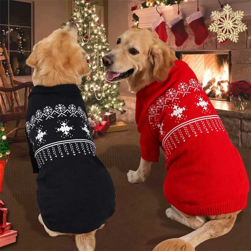 Hoopet Snowflake Ciepły Czerwony sweter do dużych psów Zima Outing Soft Pet Odzież Christmas Dog Ragdoll Cat Coat Dostawcy 220104