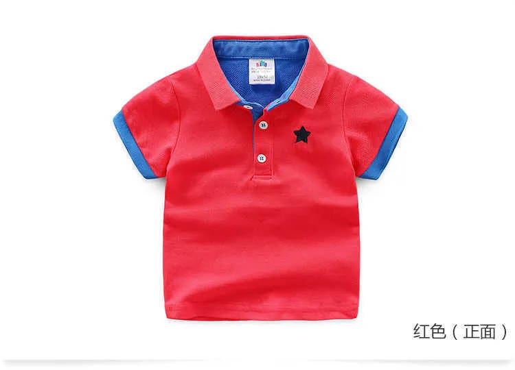  Casual 2-10 Years Children Birthday Clothing Cotton Short Sleeve Turn-Down Collar White Blue Star Print Kids Boys Tee Shirt (11)
